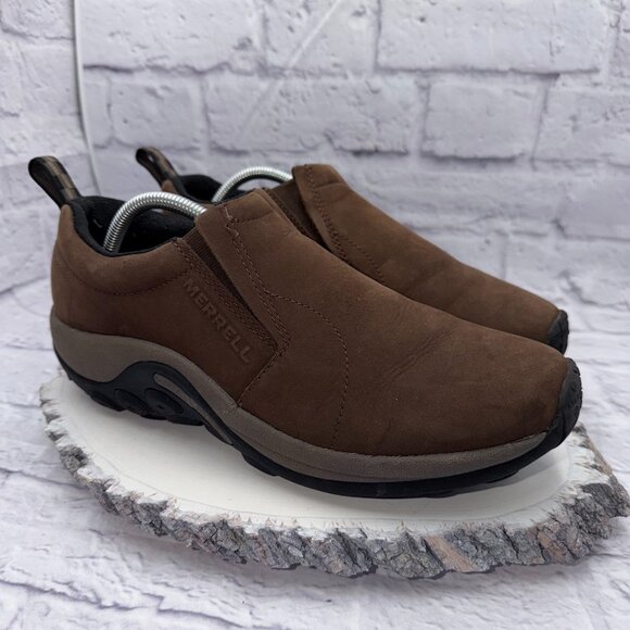 Merrell Men Jungle Moc Shoes 10.5 Brown Nubuck Slip On Hiking Walking Waterproof - Picture 1 of 12